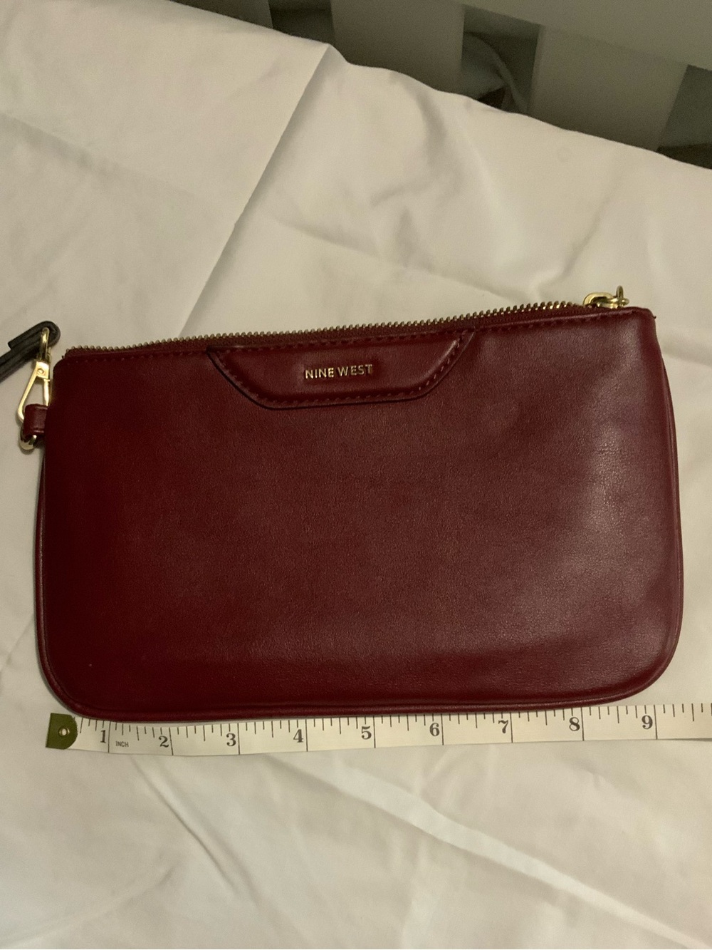 Nine West Burgundy Leather Wristlet with Gold Hardware